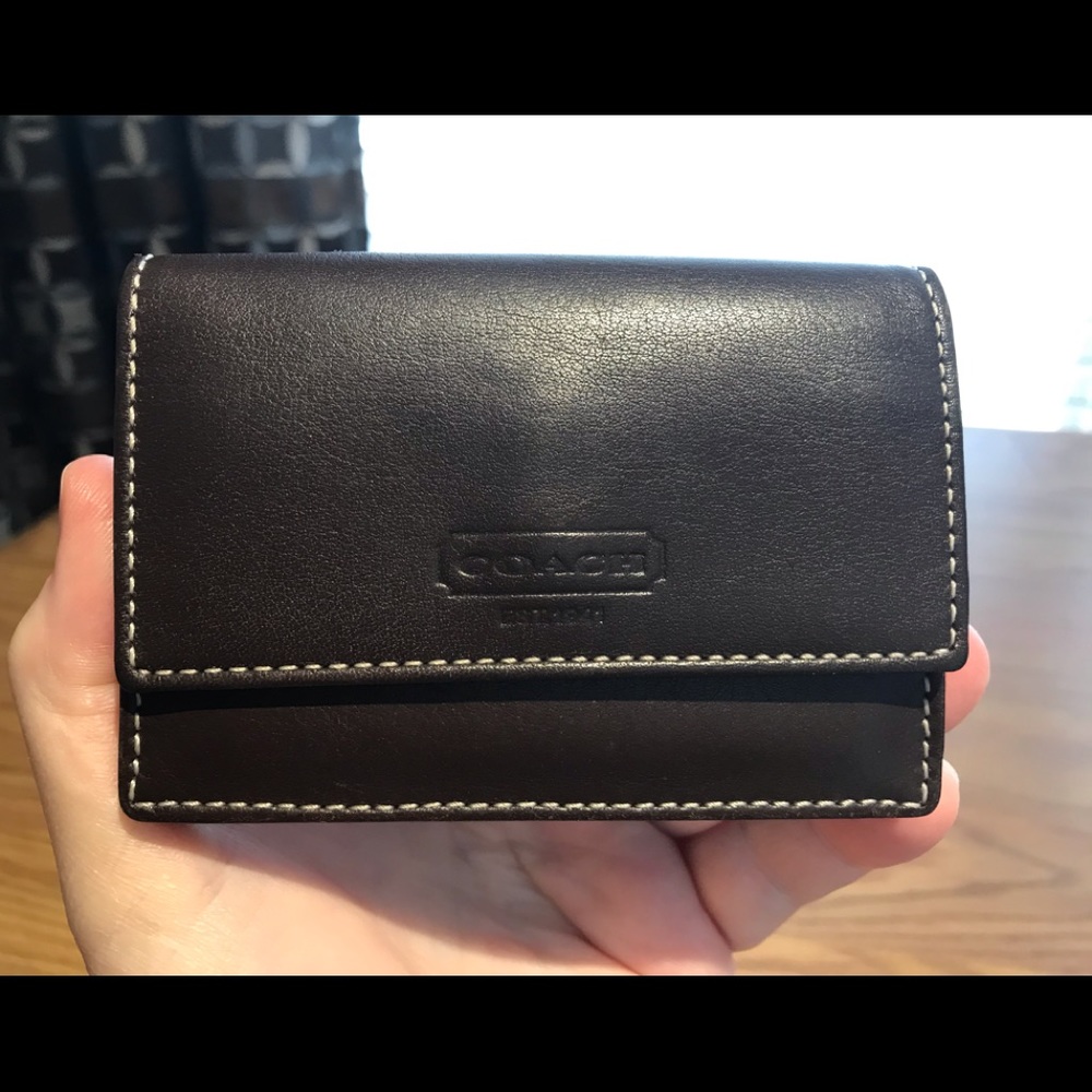 Coach brown leather accordion card  holder wallet
